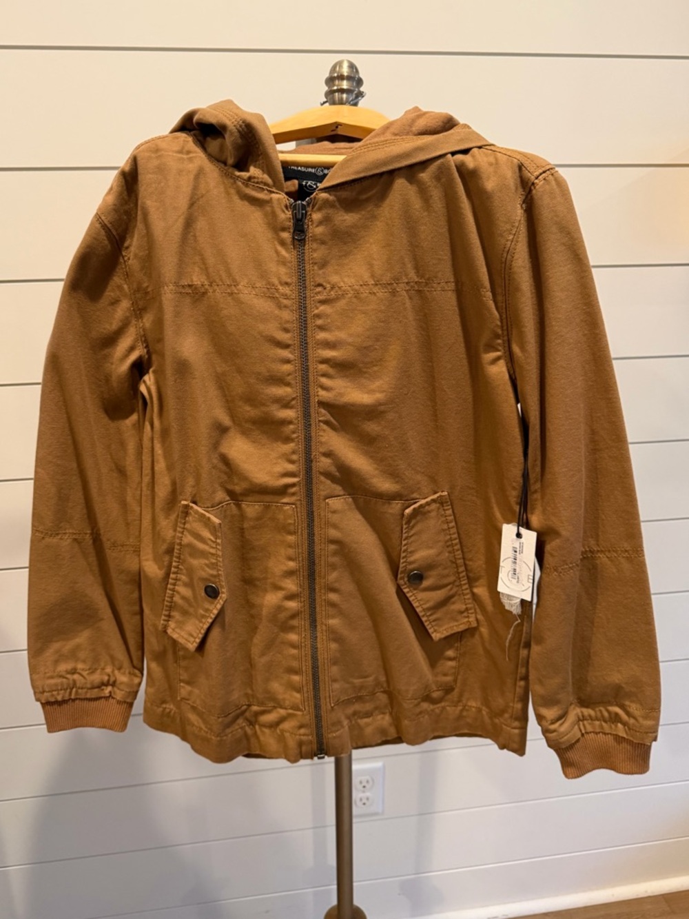 BNWT Treasure & Bond Brown Hooded Zip Front Kids Jacket